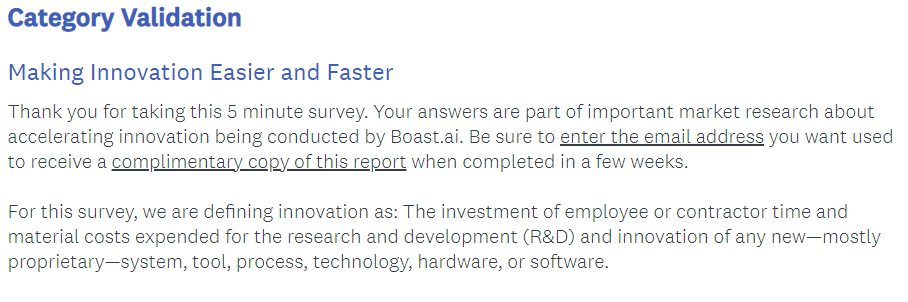 survey introduction example: Boast.ai
