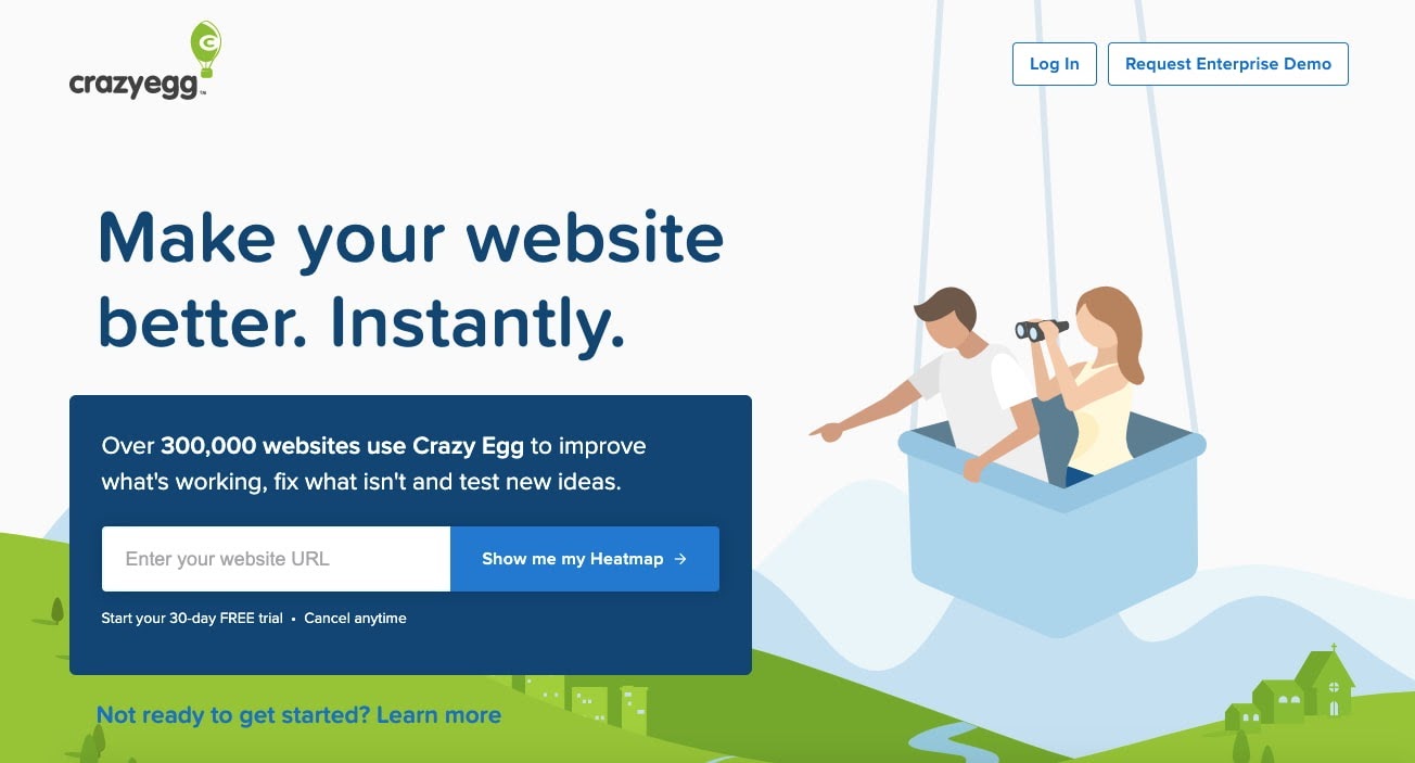 web analytics tools: crazy egg homepage