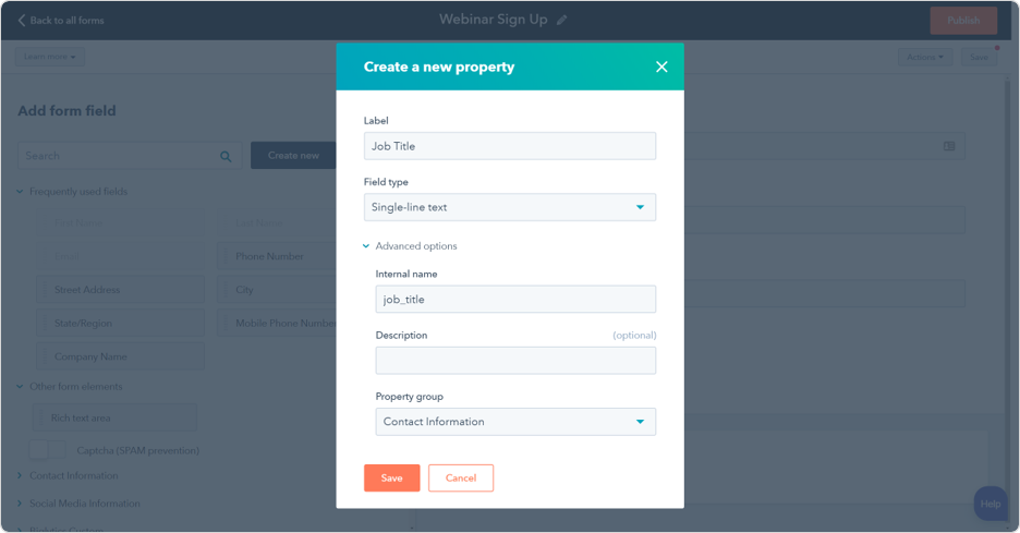 Easily add fields with HubSpot's free form maker. 