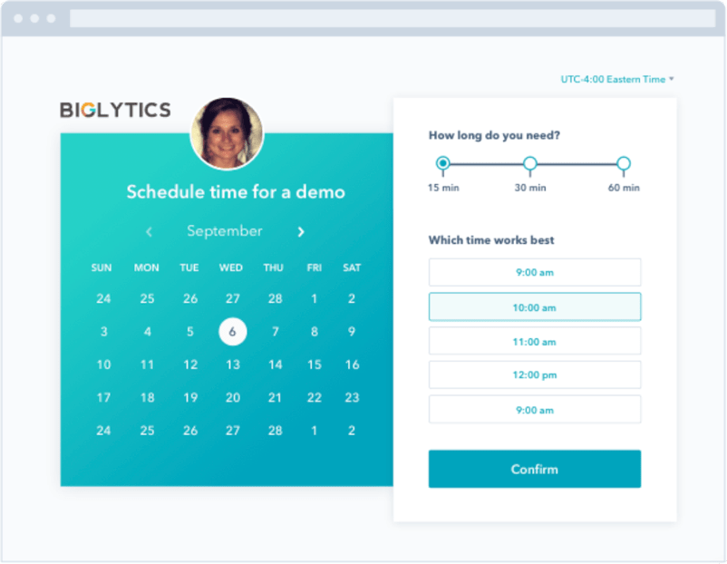 A view of HubSpot's free meeting scheduler.