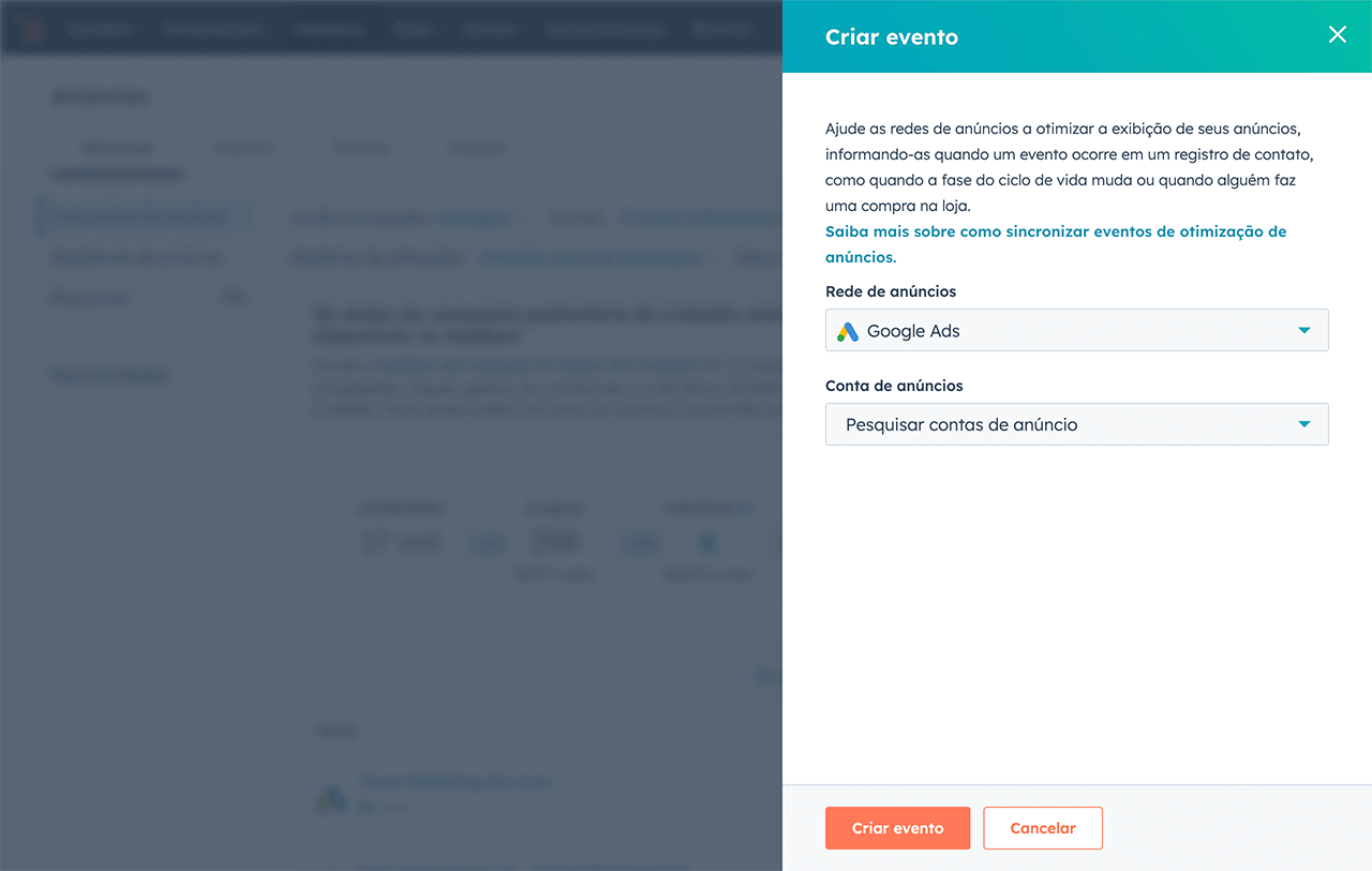 captura de tela da gestão de anúncios e segmentação de audiências no software de anúncios da HubSpot