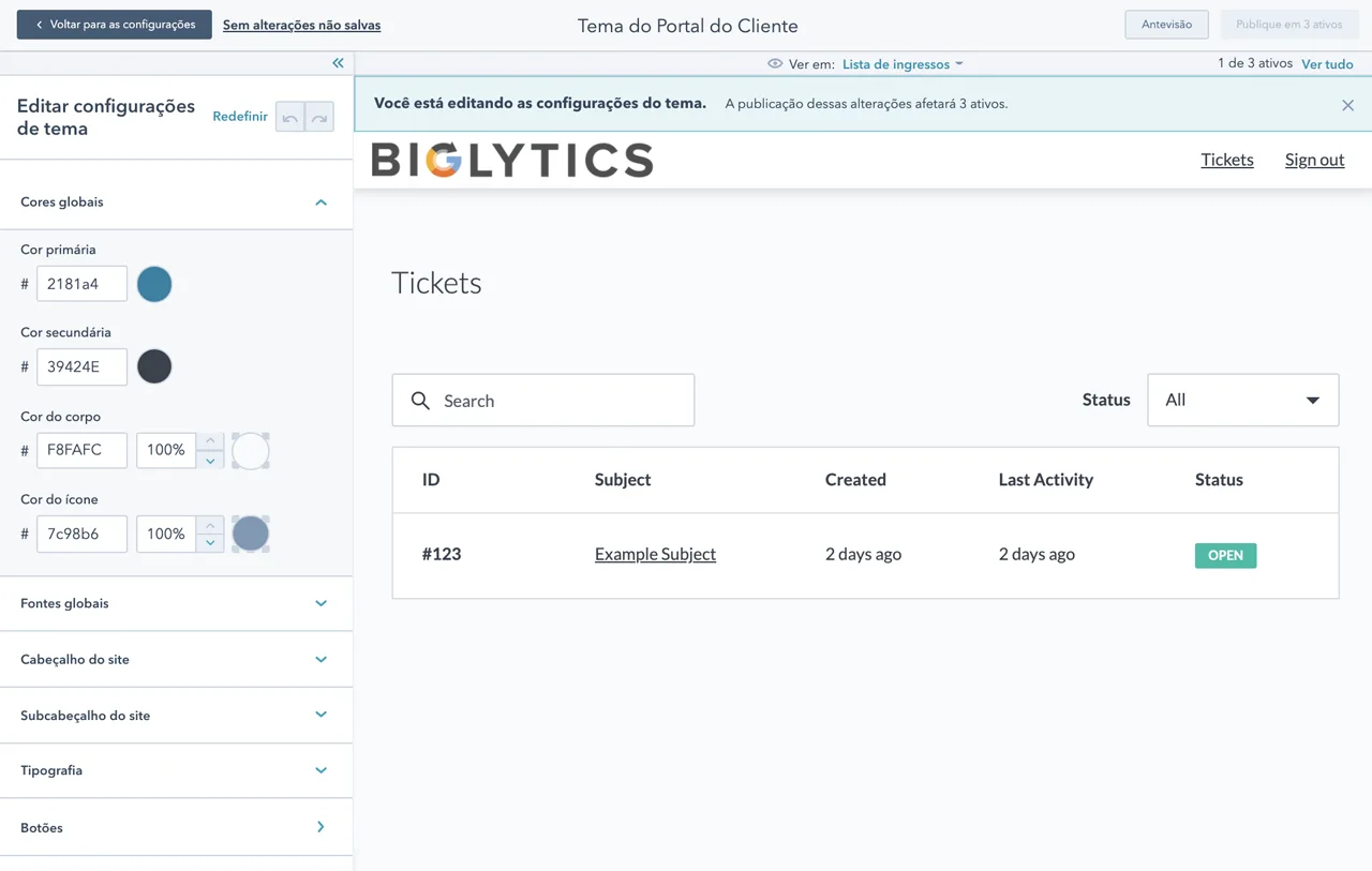 captura de tela mostra interface para criação de seu próprio portal do cliente 
