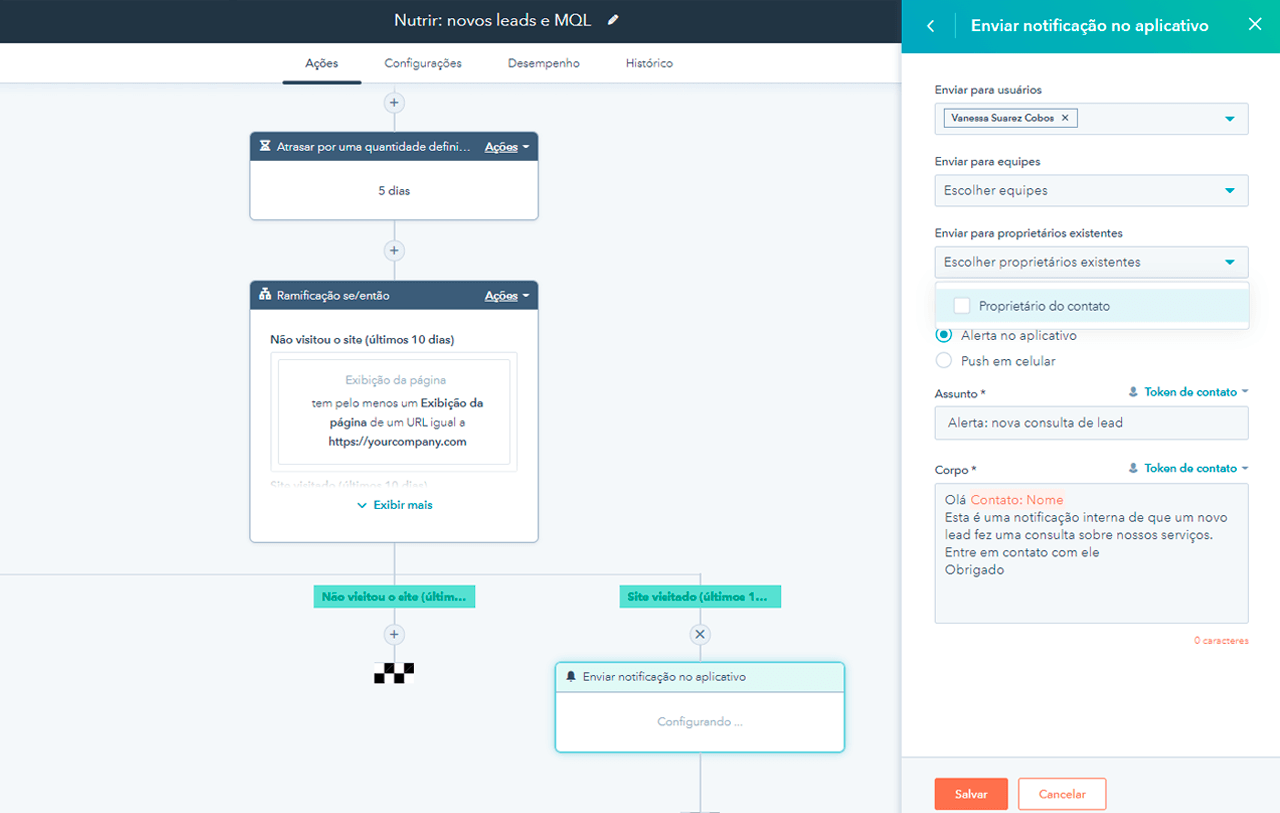 captura de tela mostra personalização de fluxos de trabalho para contato com o cliente 