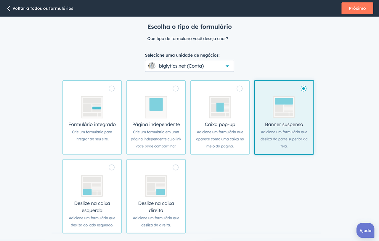 tipos de formulário da HubSpot 