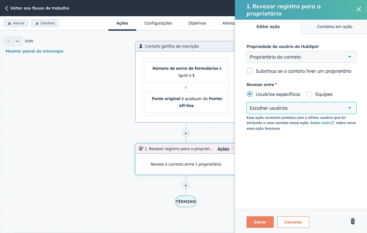 captura de tela do processo de gestão de leads no software gerenciador de leads da HubSpot 