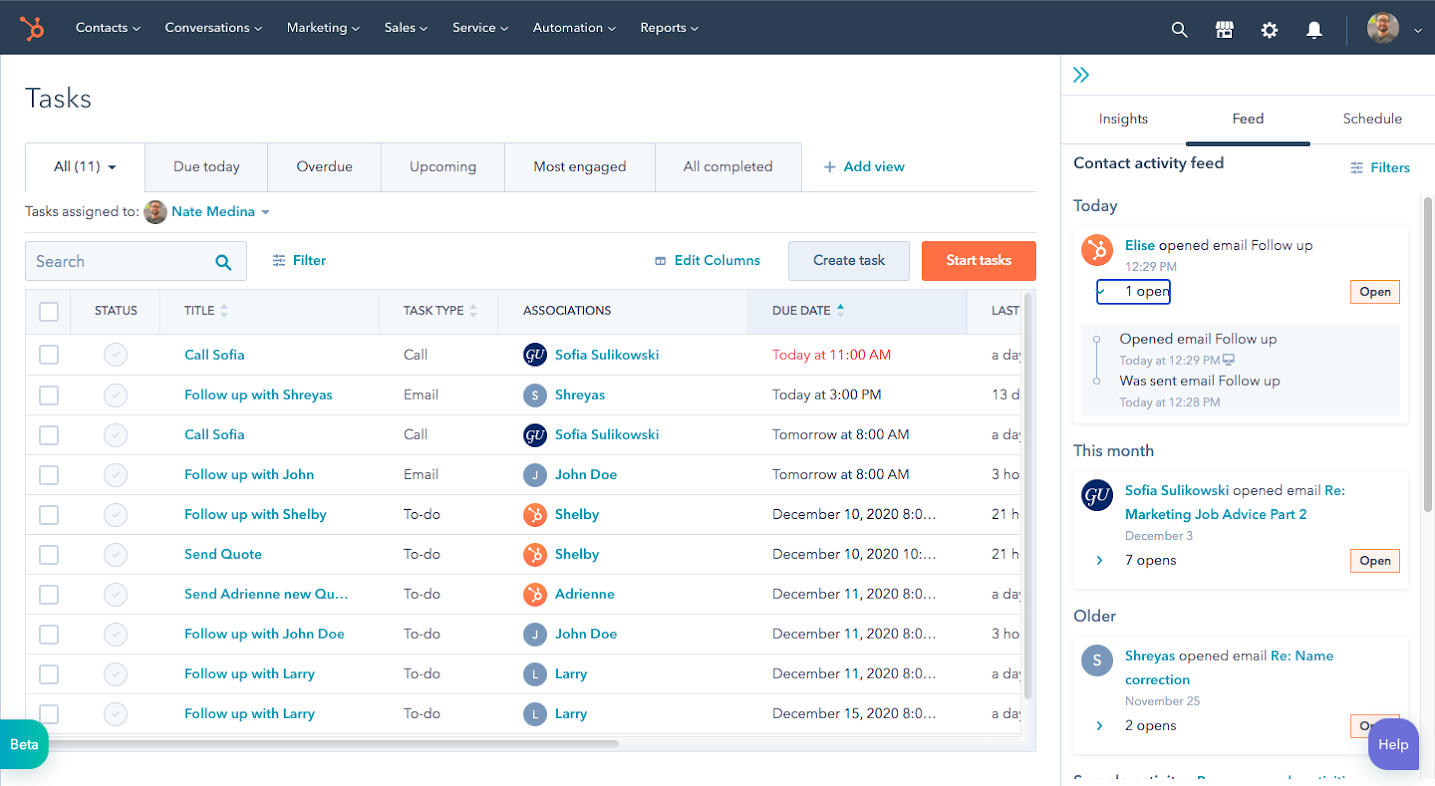 Sync tasks to the HubSpot CRM. 