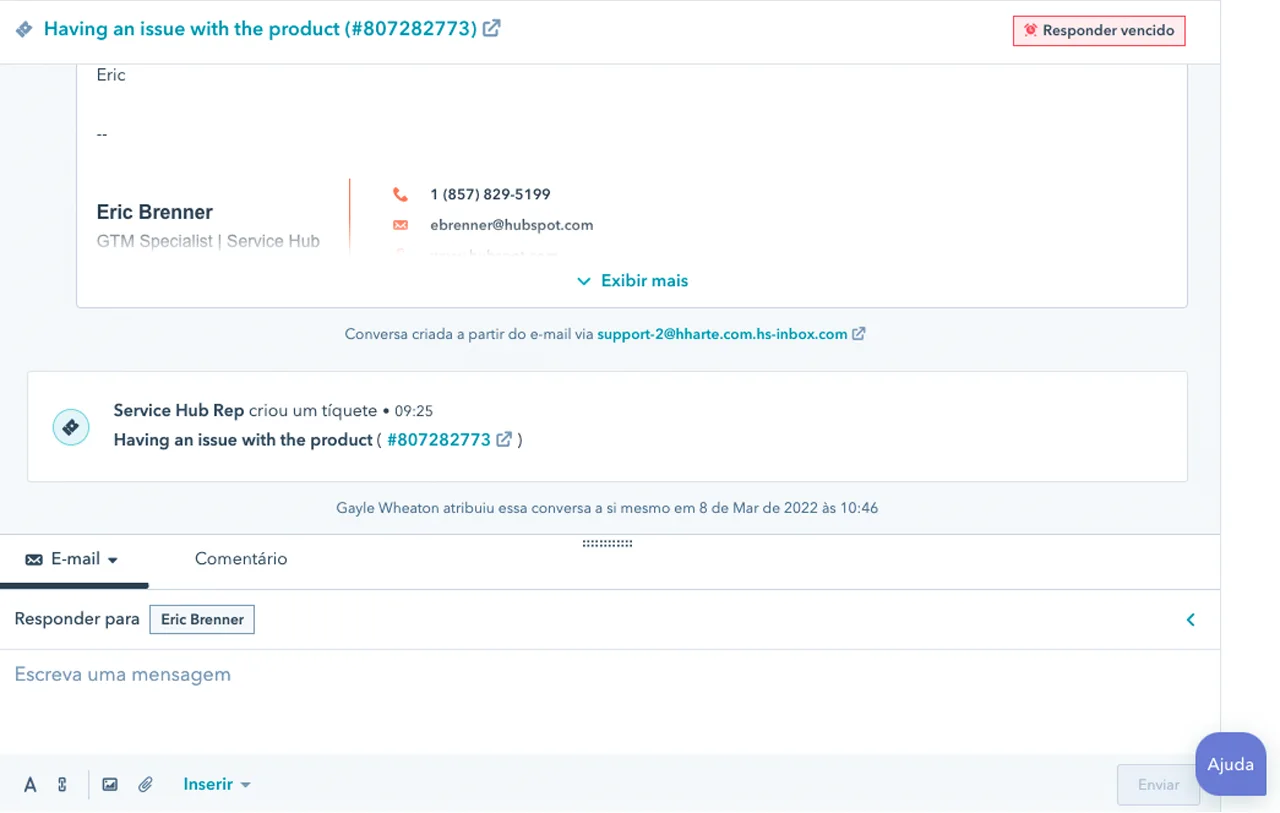 captura de tela mostra triagem de tickets no software de gerenciamento de SLAs da HubSpot