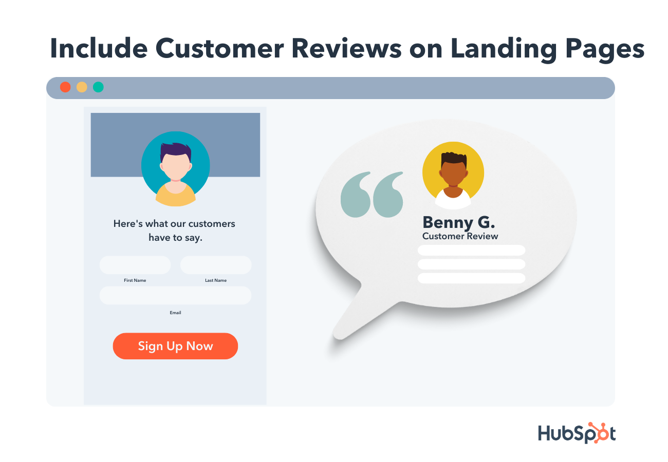 mailing list sign up tip: include customer reviews on landing pages
