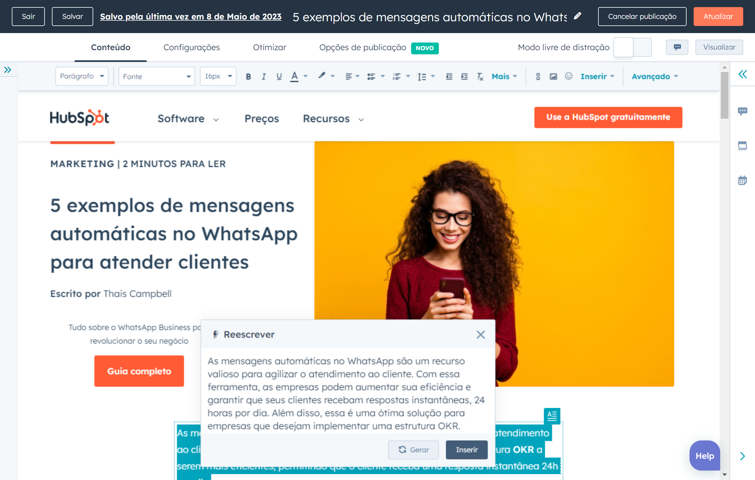 Exemplo de um post do blog da HubSpot com ai ferramenta