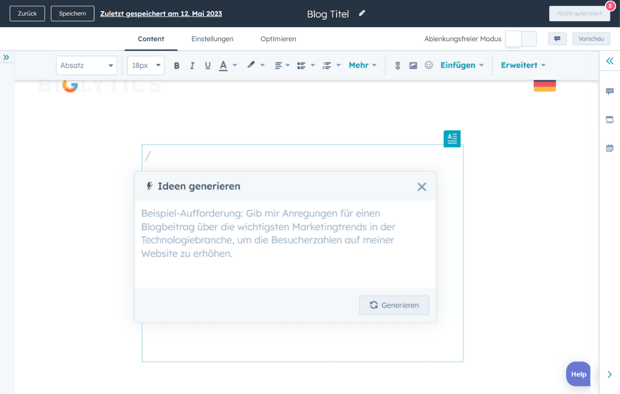 Textgenerator für Blogs von HubSpot generiert Ideen