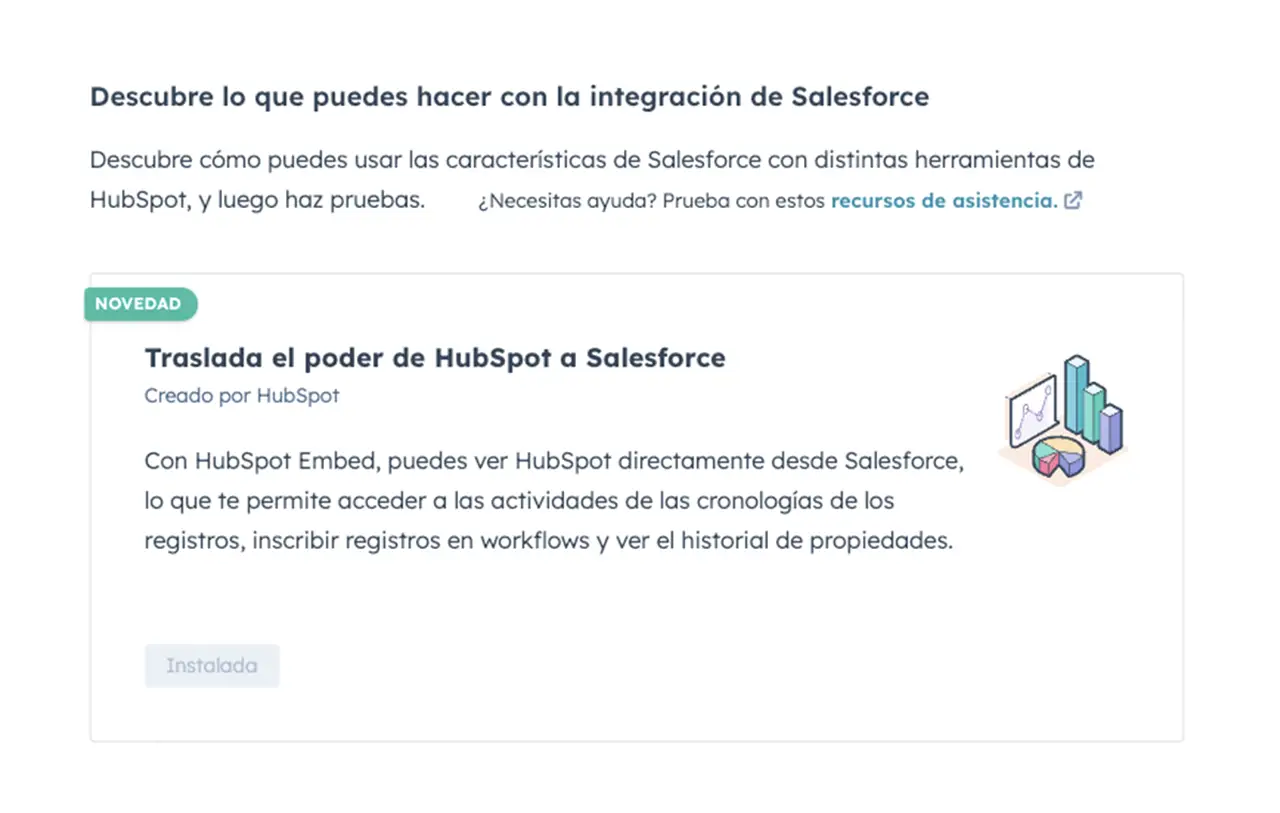 Pantalla de instalación de la integración de Salesforce con HubSpot