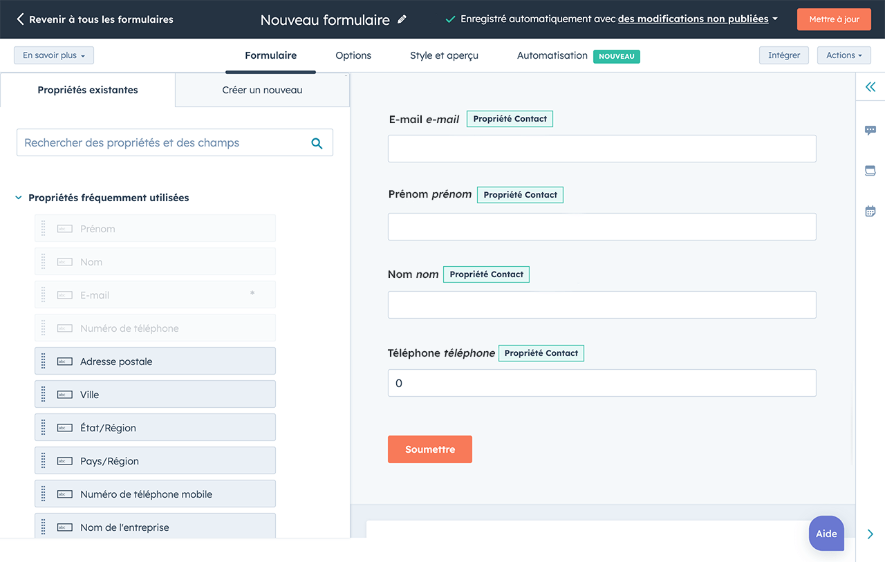 Générateur de formulaire HubSpot