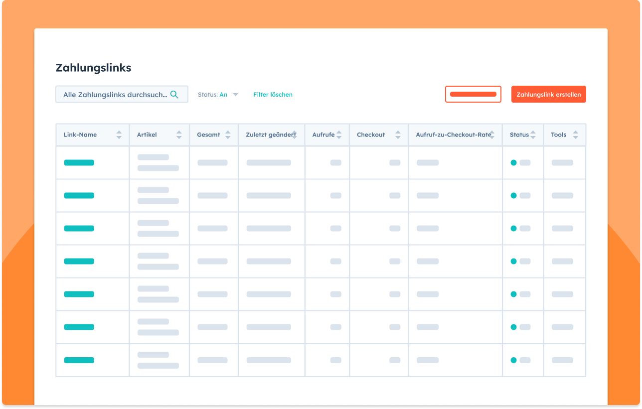 Vereinfachter Produkt-Screenshot des Payments-Dashboards in HubSpot