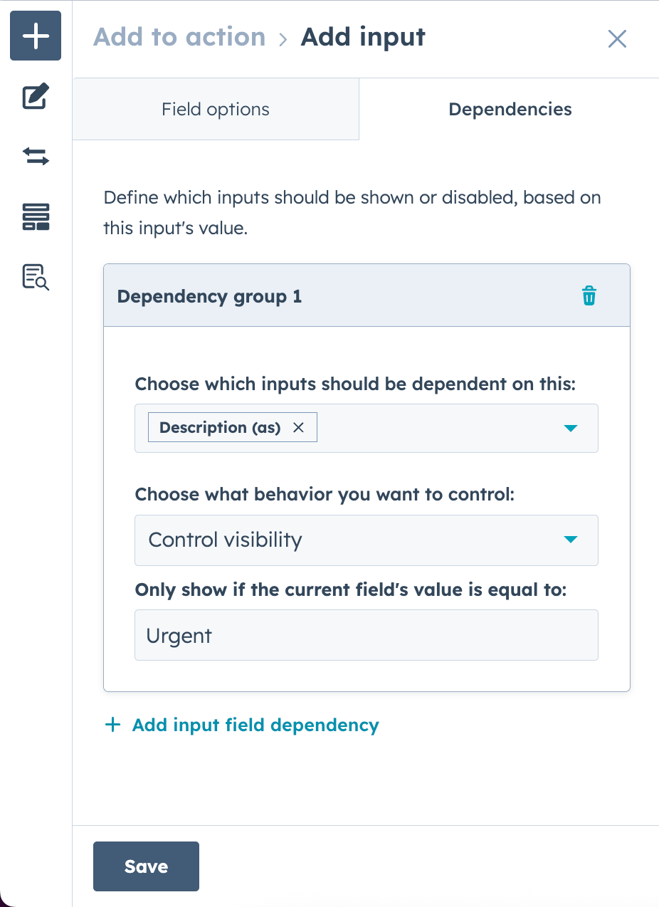 Set up input in custom workflow action builder