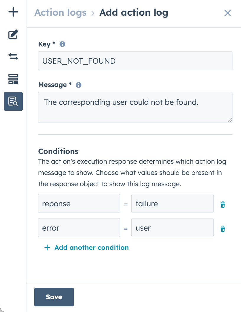 Set up action logs in custom workflow action builder