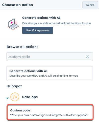 custom-code-action-select