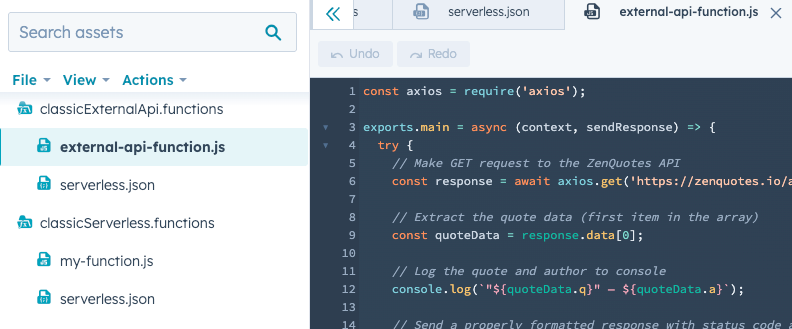 Design manager structure of a classic CMS serverless function