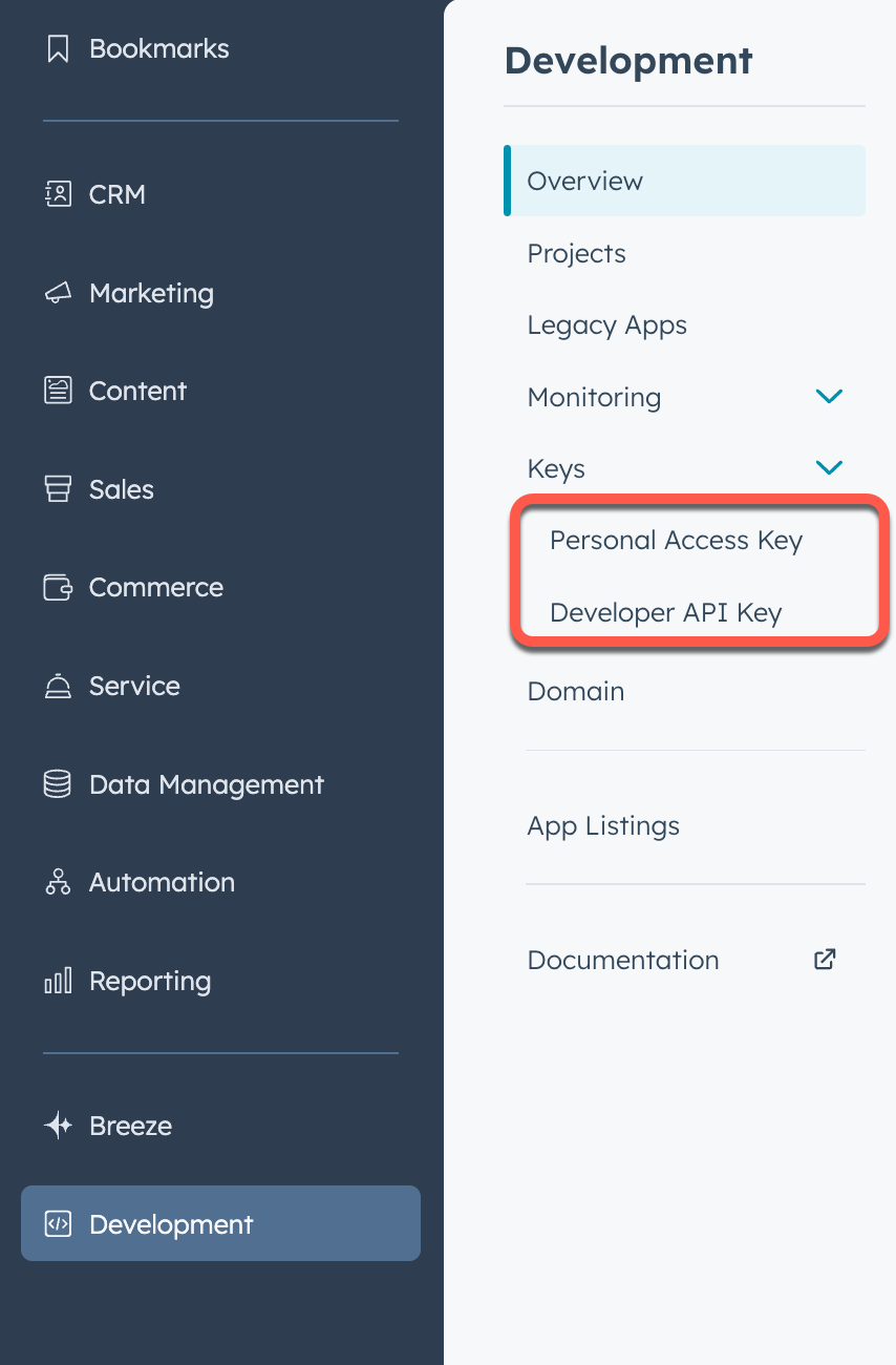 Manage keys in developer account