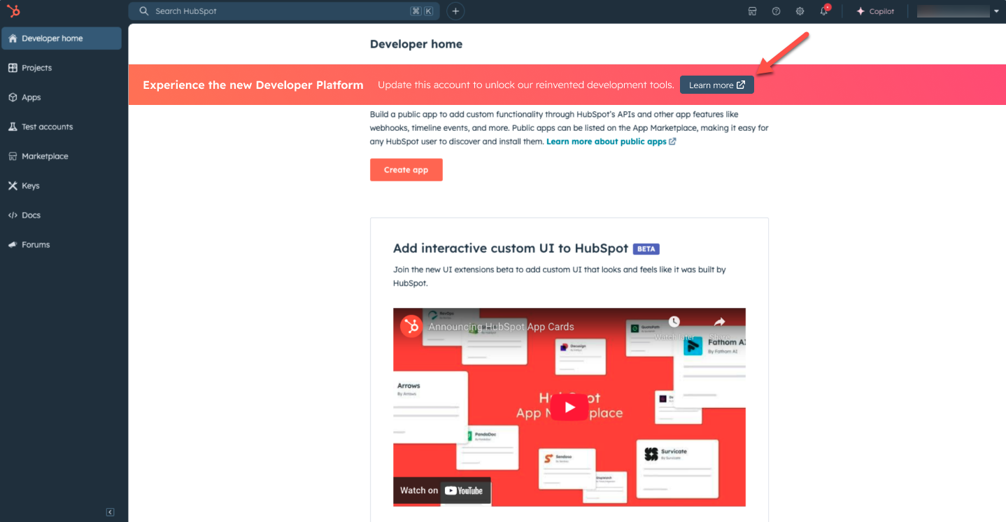 Opt in to the developer overview from a previously created developer account