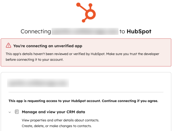 Unverified app domain within app installation window