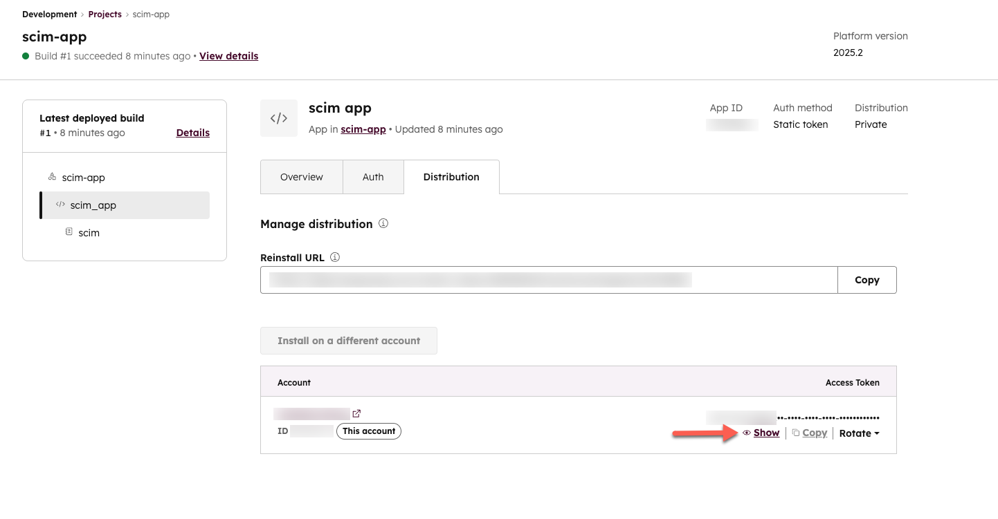 View and copy access token for SCIM app