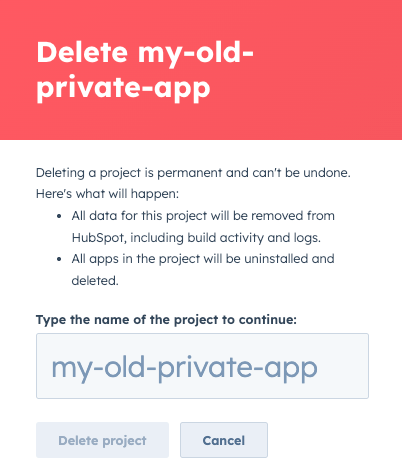 Confirm deletion of old project
