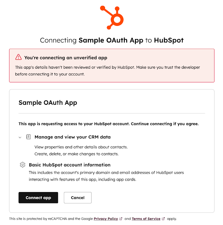 Confirm installation of OAuth app with private distribution