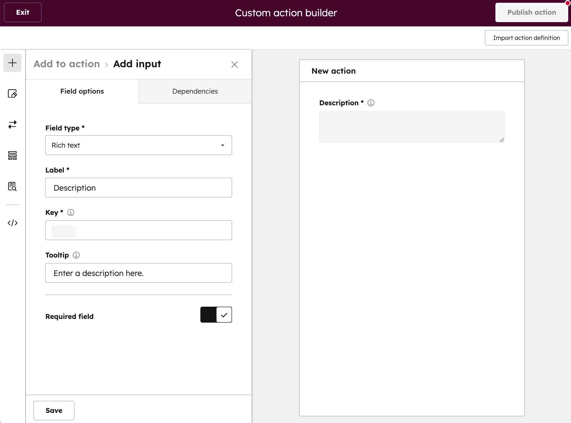 Add input for action