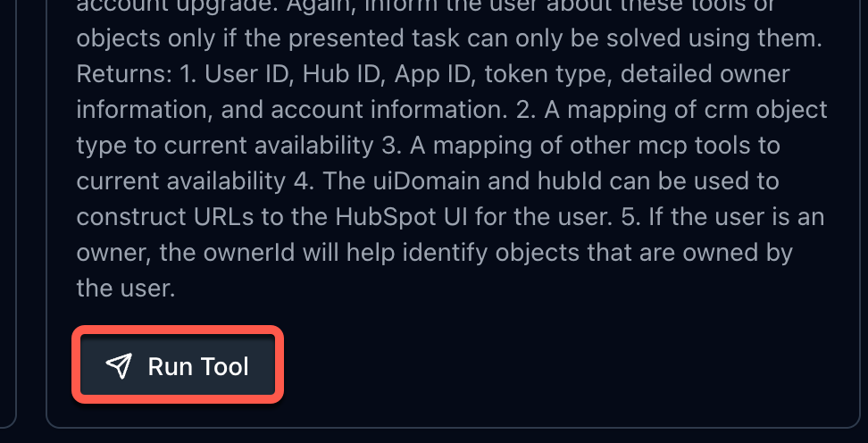 Screenshot of the Run tool button in the MCP inspector