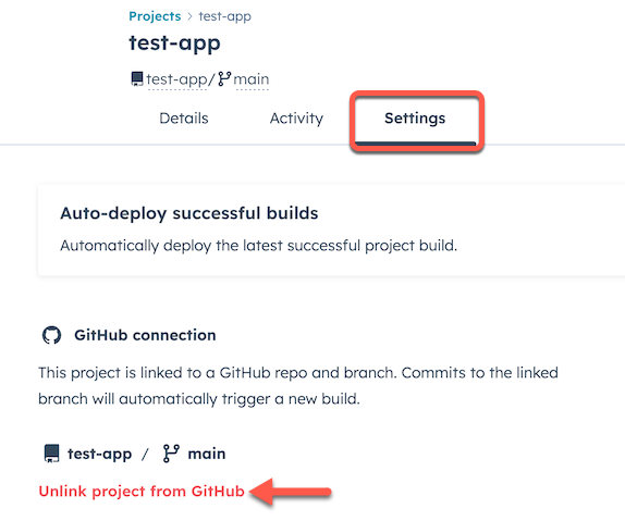unlink-project-from-github