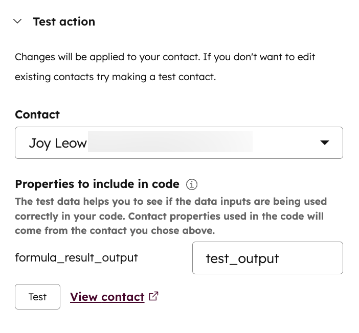 test custom code action