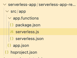 Directory and file structure of a developer project that includes a serverless function