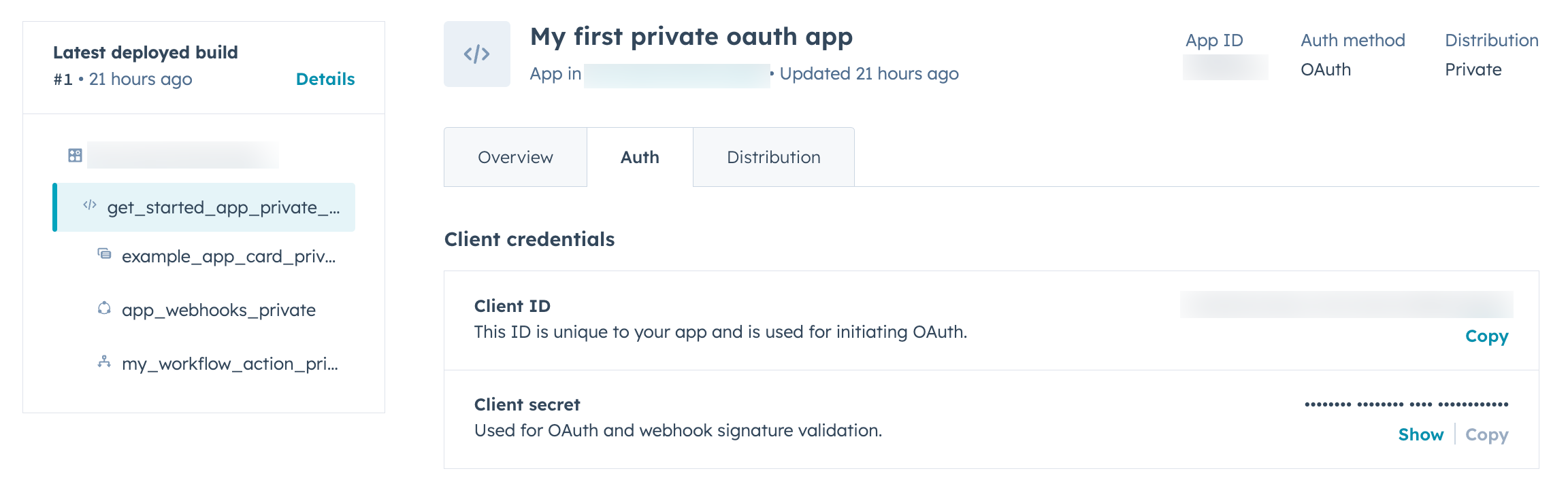 Review auth tab in app project settings