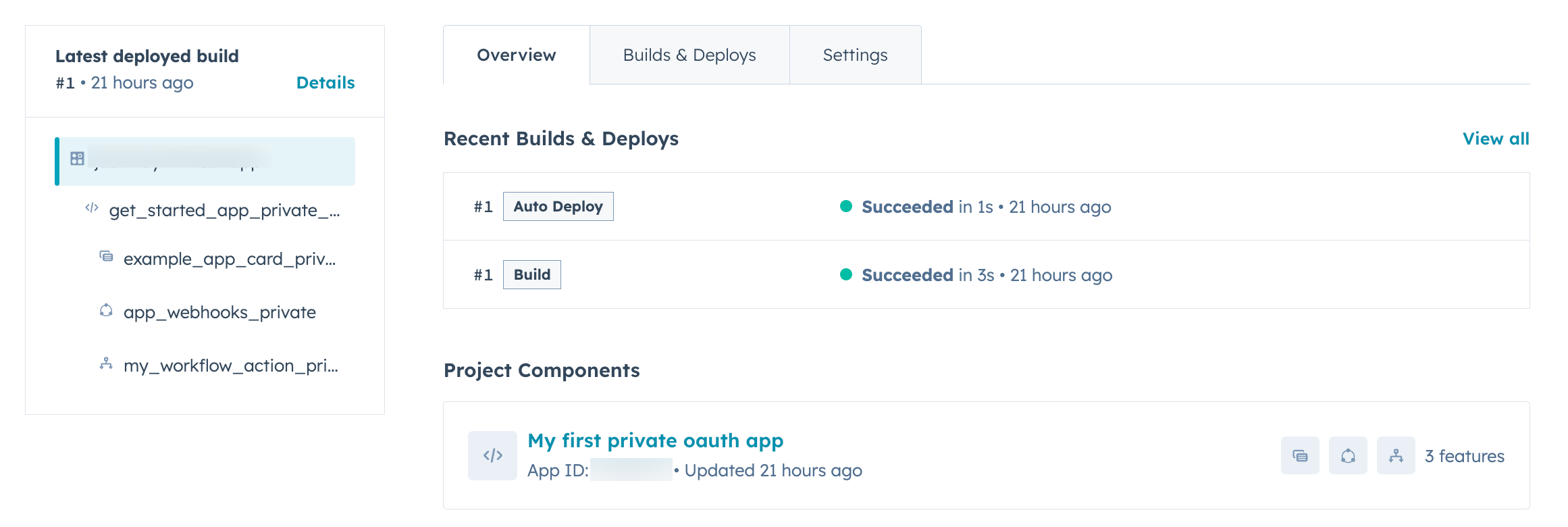 Review top-level project details and app features