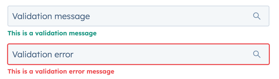 SearchInput validation messages and
errors