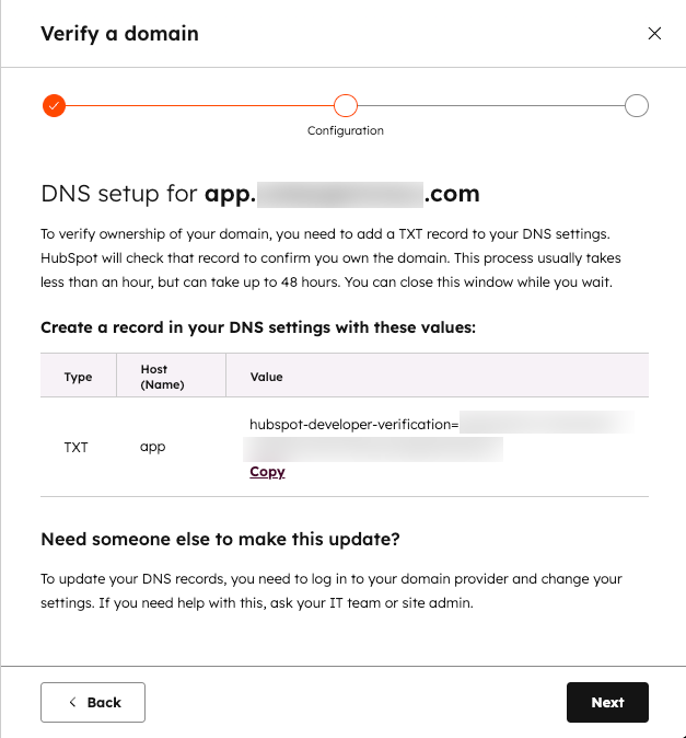 App domain verification in HubSpot