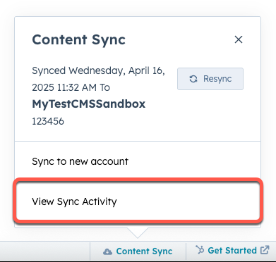 Pop-up box showing the View Sync Activity option
