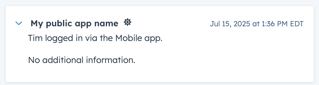 Screenshot showing what the example code below would render as on the contact timeline. 