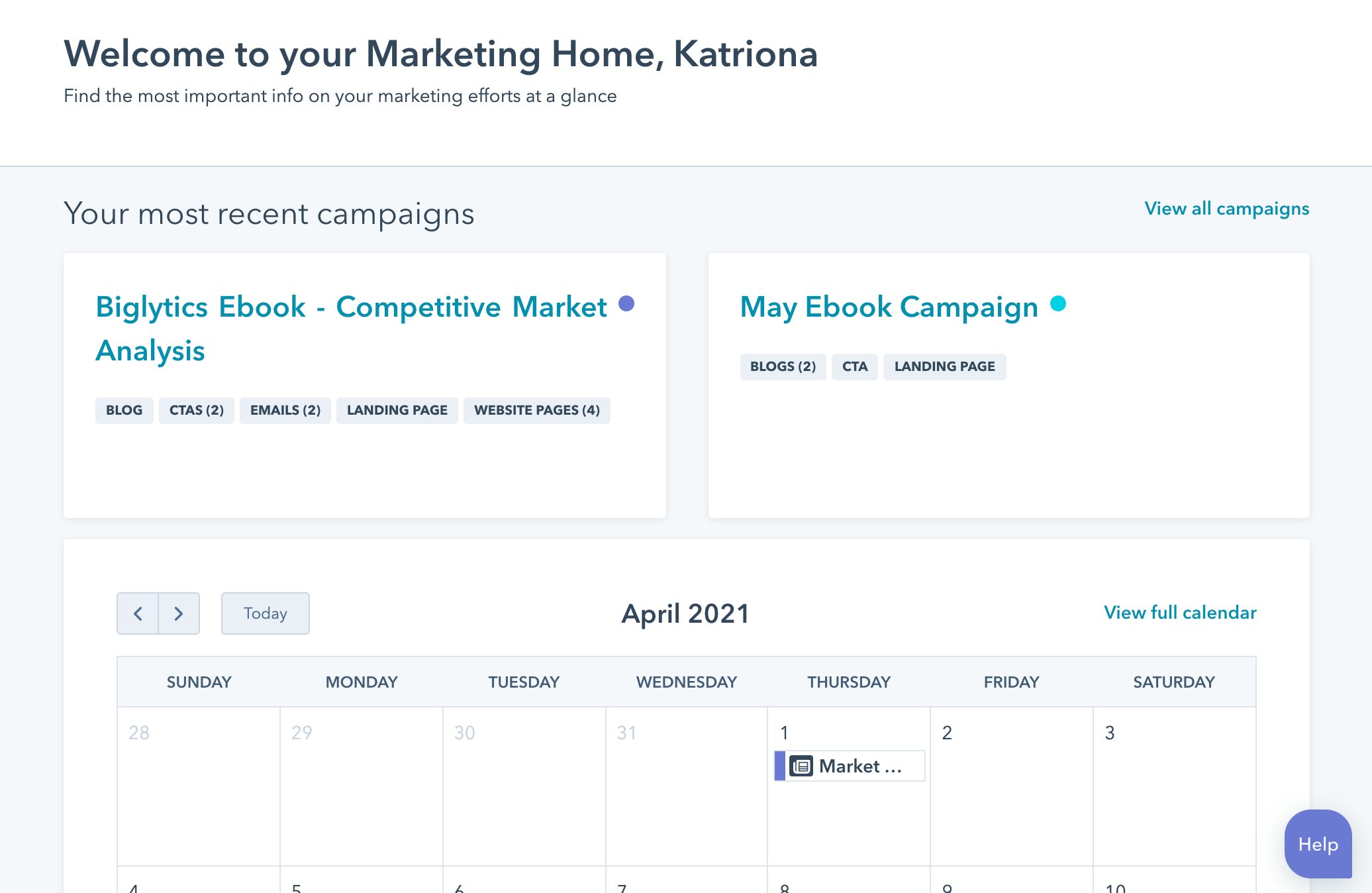 Marketing campaign dashboard with recent campaigns