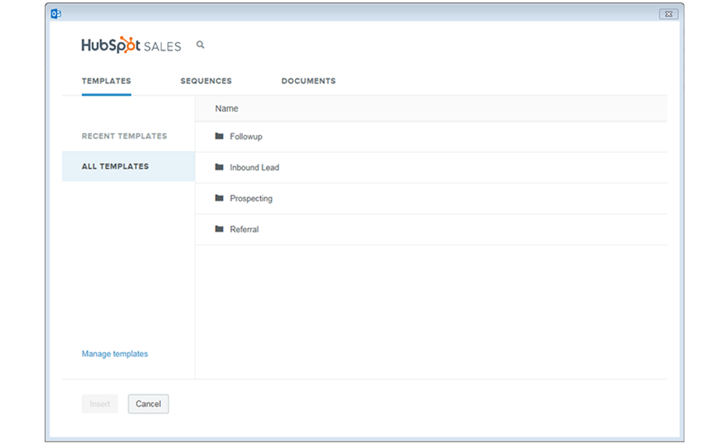 HubSpot user interface showing email template library