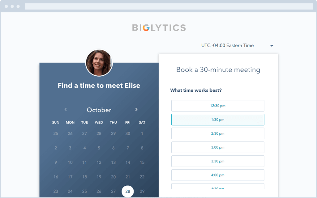 HubSpot user interface showing meeting scheduler