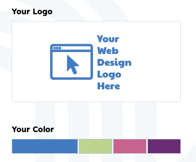 Your Web design logo here text next to a logo and above a color palette