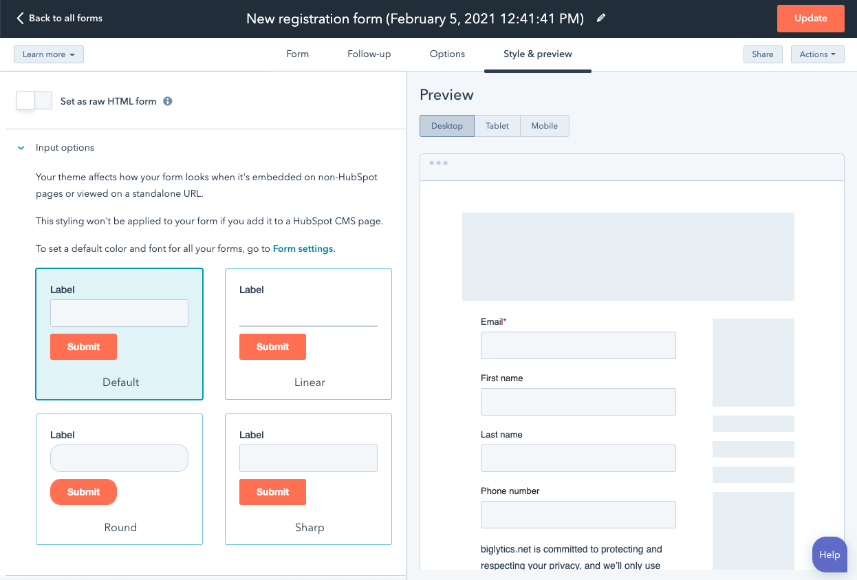 Preview website forms with HubSpot's free form maker.