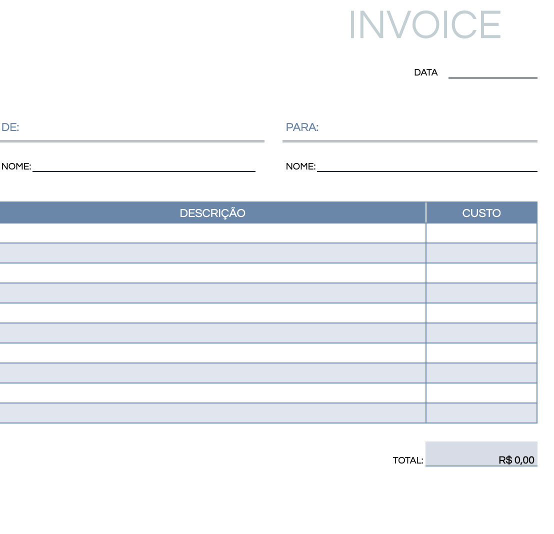 template simples de invoice