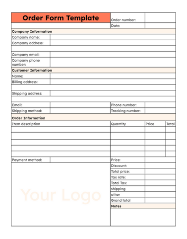 Order form template preview