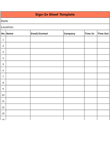 Sign-in sheet template preview