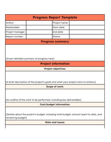 Progress report template preview