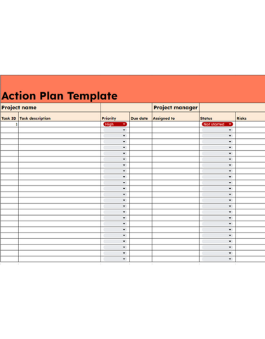 Action plan template Excel preview
