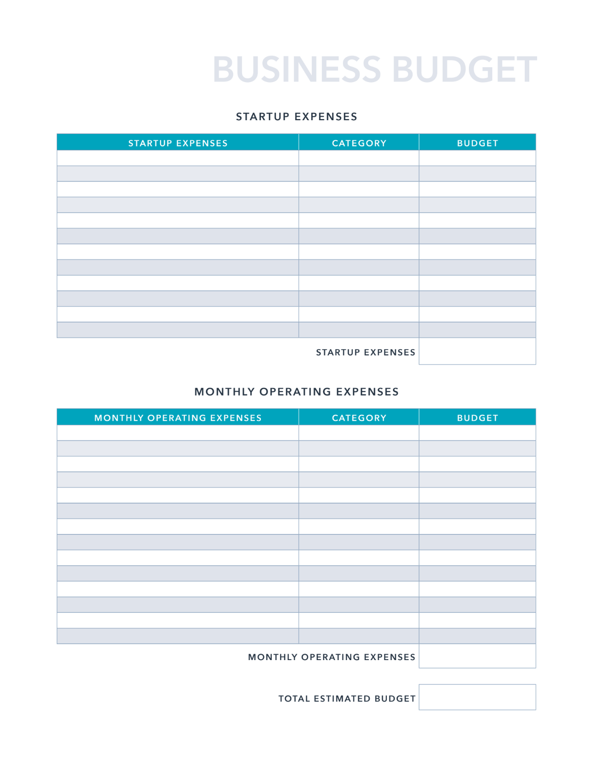 Free Business Budget Template for PDF  Excel  Google Sheets With Regard To Budget Template For Startup Business