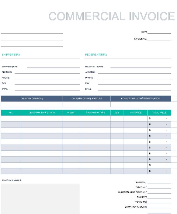 Free Commercial Invoice Template For Pdf Excel Hubspot
